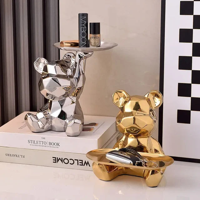 Geometric Bear Statue With Tray Storage