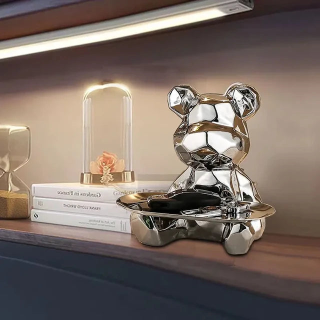 Geometric Bear Statue With Tray Storage